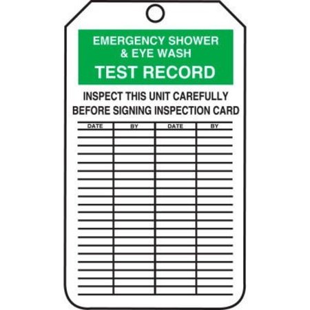 ACCUFORM Accuform Emergency Shower & Eyewash Test Record Tag, RP-Plastic, 25/Pack MGT207PTP